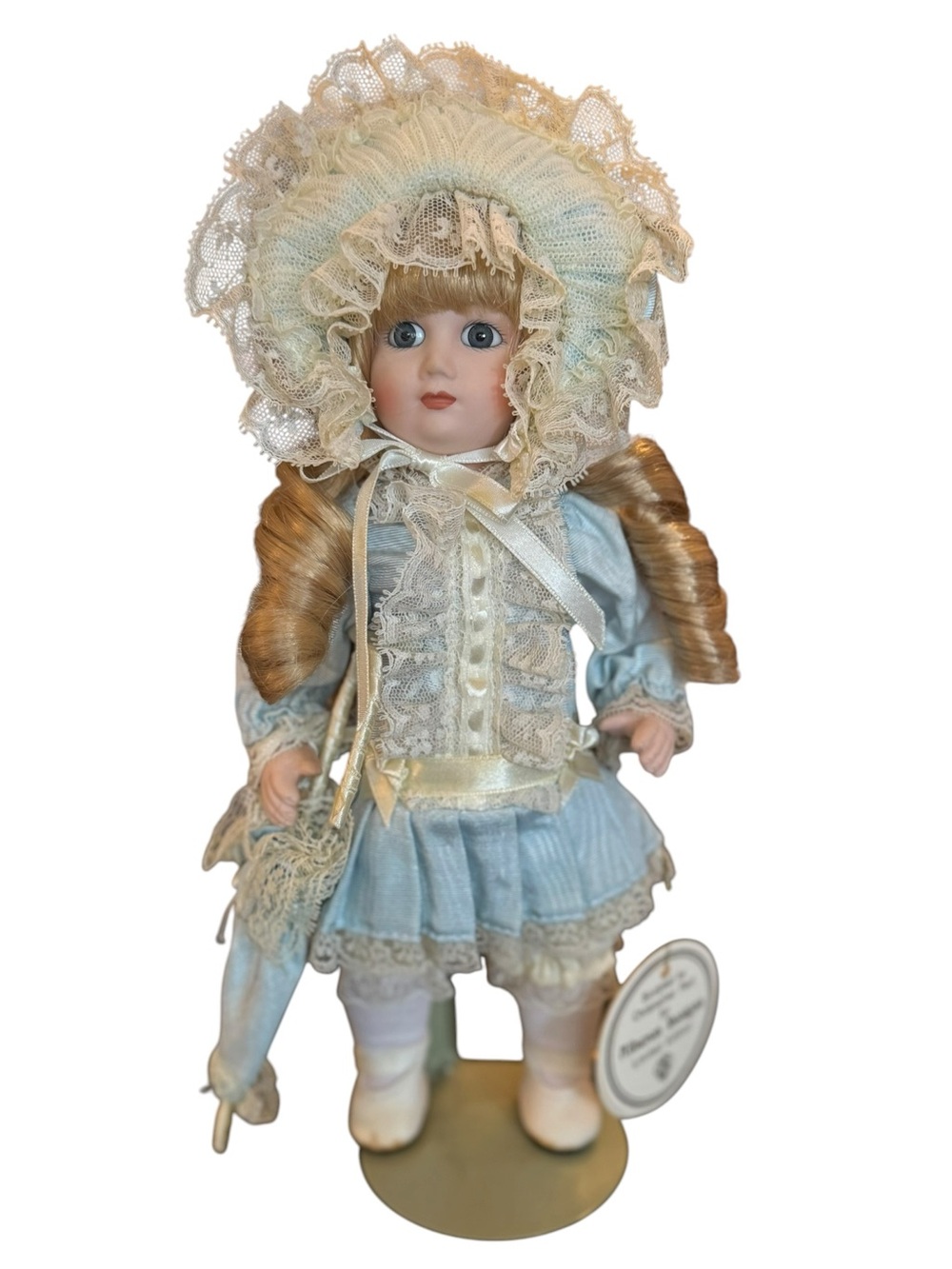 Limited Edition Alberon Zoe Porcelain Collectible Doll in Pale Blue Lace Outfit - Picture 9 of 16